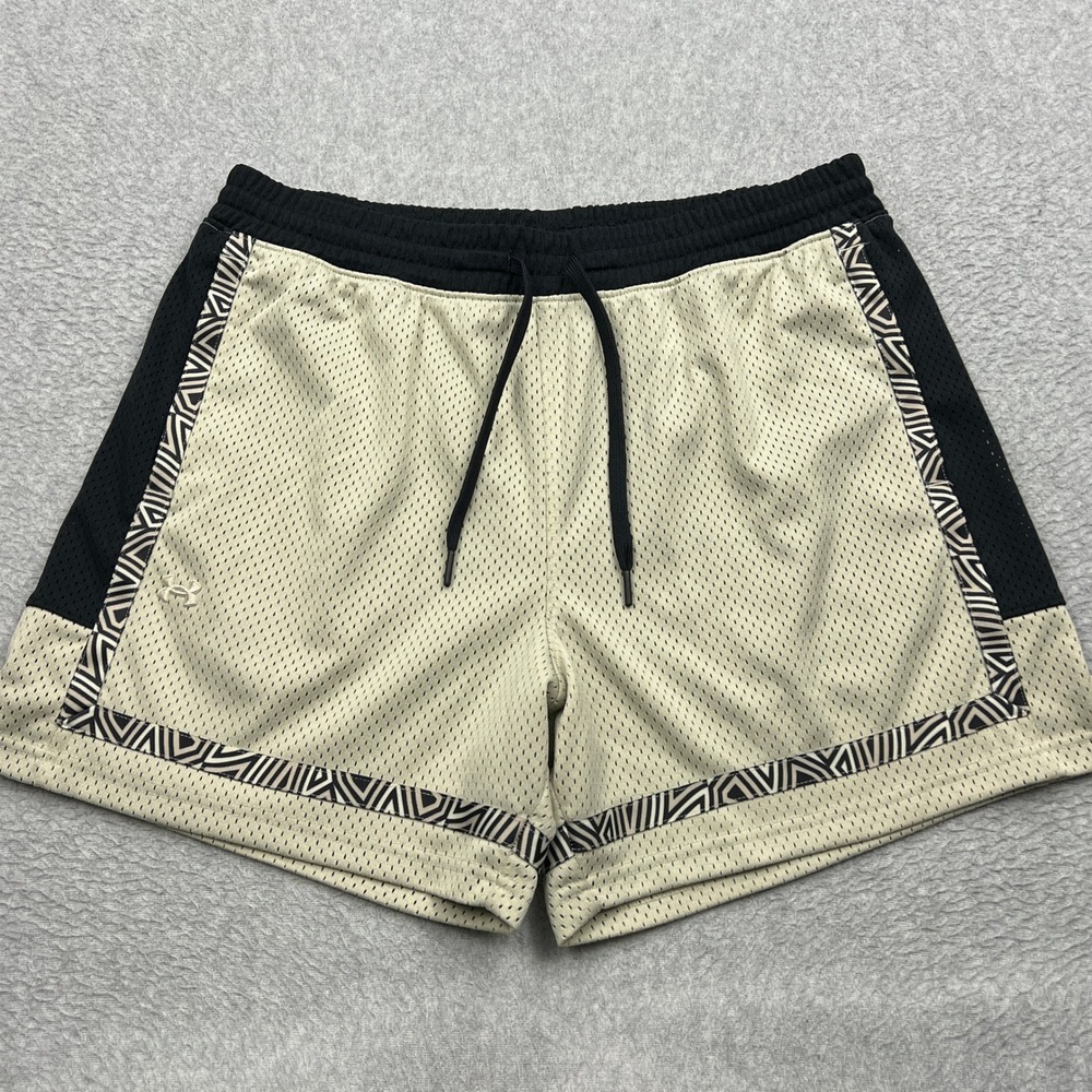Under Armour UA Zone Baseline Pro Mesh Shorts Womens Large Tan Geometric 1383387